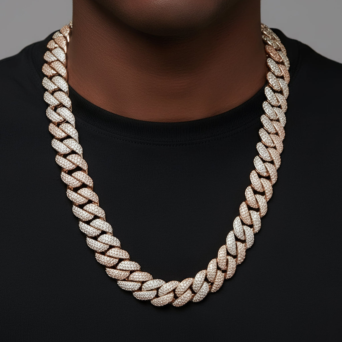 23mm Miami Cuban VVS D Moissanite Chain 62 CTW – 925 Sterling Silver, Two-Tone Rose Gold Finish, view 2