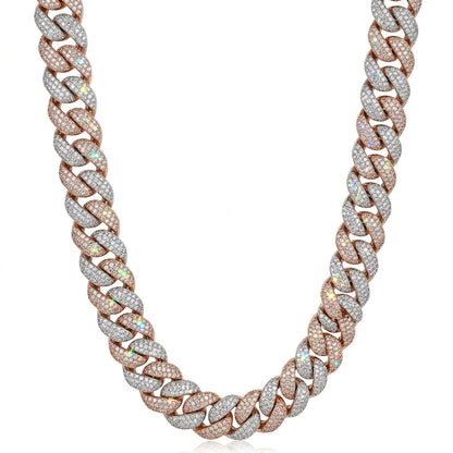 23mm Miami Cuban VVS D Moissanite Chain 62 CTW – 925 Sterling Silver, Two-Tone Rose Gold Finish