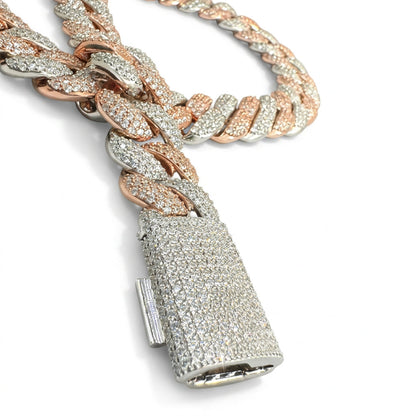 23mm Miami Cuban VVS D Moissanite Chain 62 CTW – 925 Sterling Silver, Two-Tone Rose Gold Finish, view 4