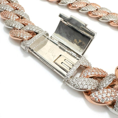 23mm Miami Cuban VVS D Moissanite Chain 62 CTW – 925 Sterling Silver, Two-Tone Rose Gold Finish, view 6