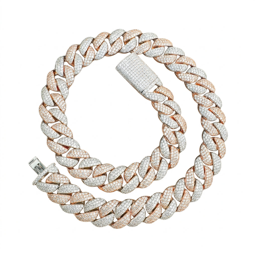 23mm Miami Cuban VVS D Moissanite Chain 62 CTW – 925 Sterling Silver, Two-Tone Rose Gold Finish, view 7