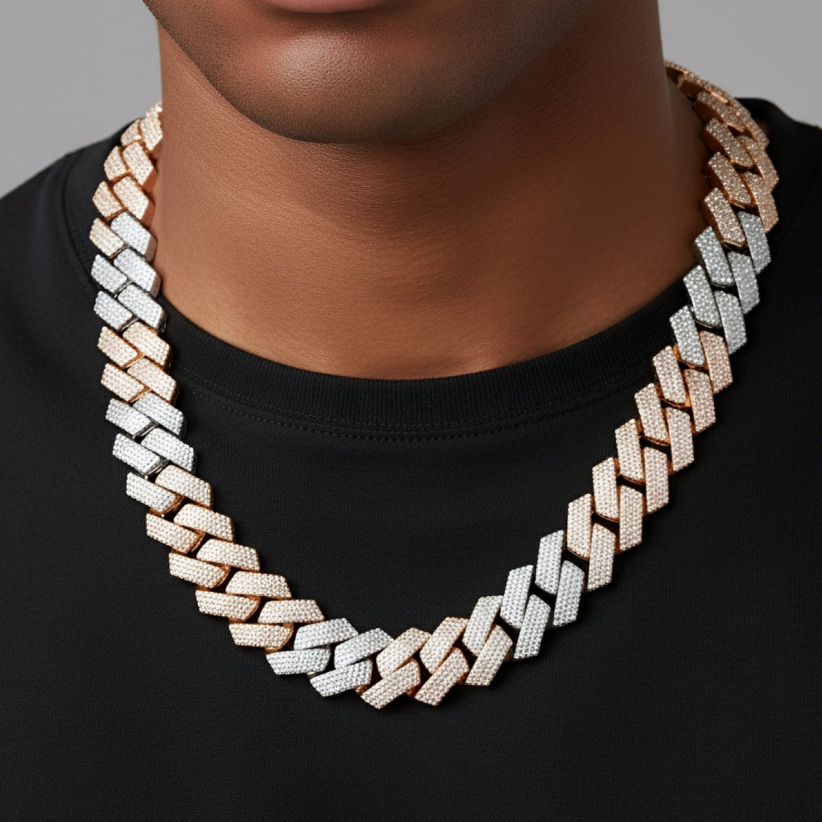 23mm Miami Cuban VVS D Moissanite Chain – 925 Sterling Silver, Two-Tone Rose Gold Finish, view 2
