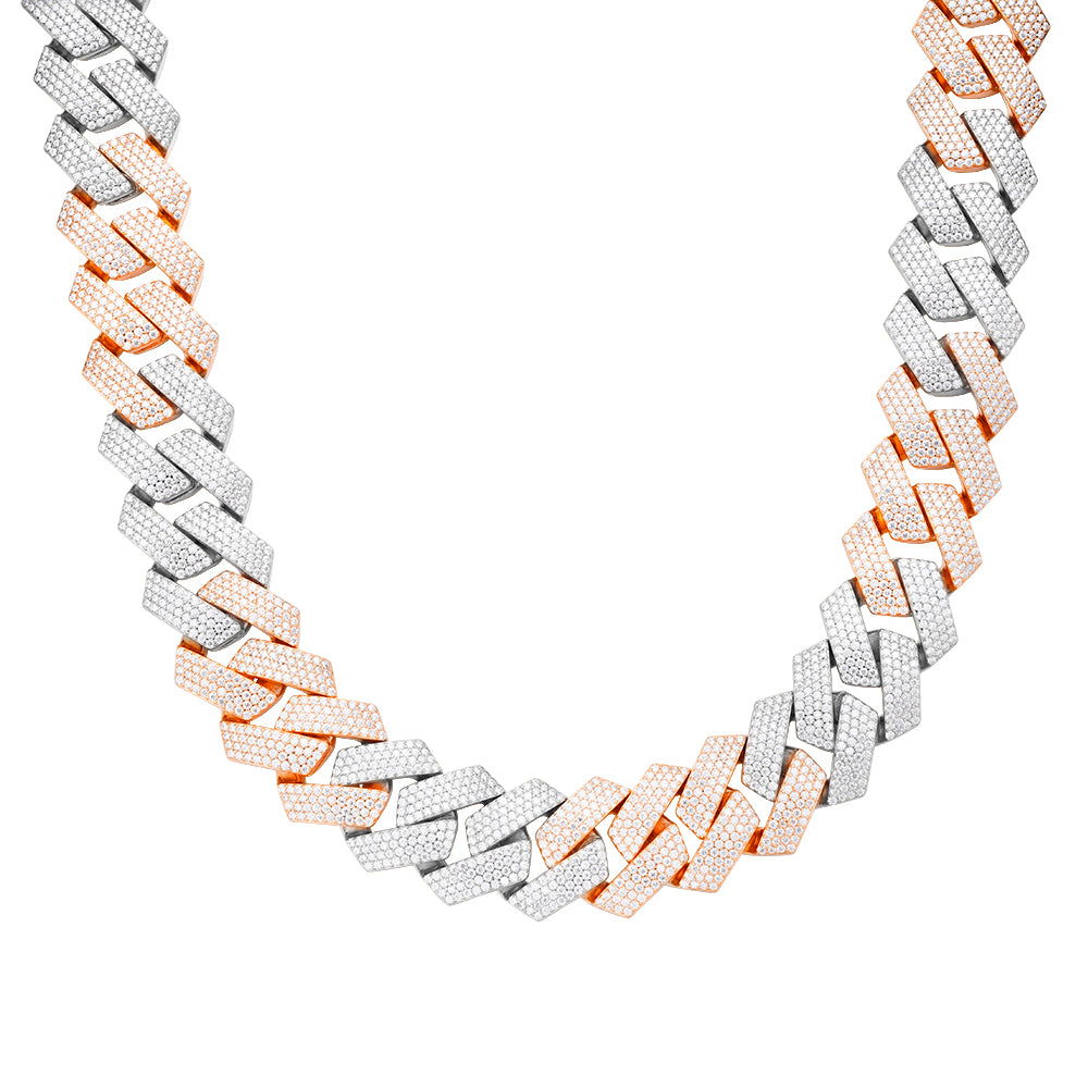 23mm Miami Cuban VVS D Moissanite Chain – 925 Sterling Silver, Two-Tone Rose Gold Finish