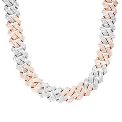 23mm Miami Cuban VVS D Moissanite Chain – 925 Sterling Silver, Two-Tone Rose Gold Finish