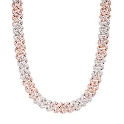 20mm Solitaire Halo Miami Cuban VVS D Moissanite Chain – 925 Sterling Silver, Two-Tone Rose Gold Finish