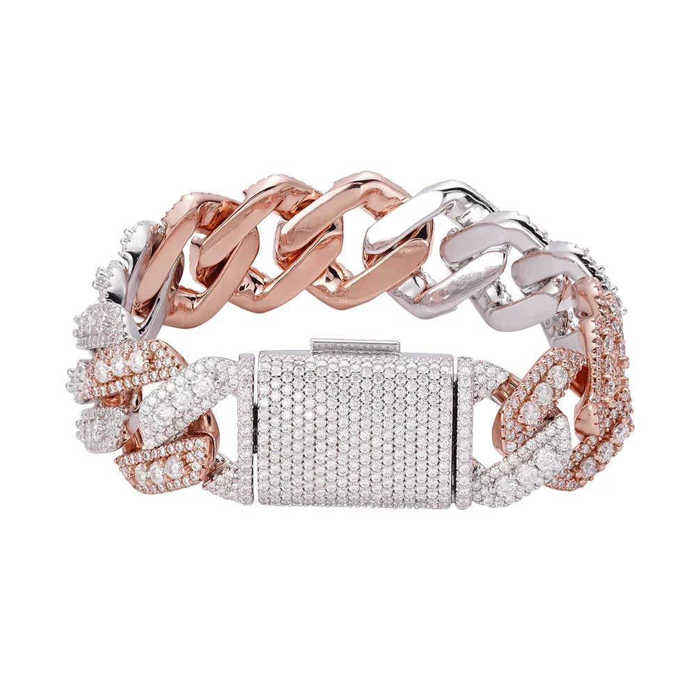 20mm Prong Set Miami Cuban VVS D Moissanite Bracelet – 925 Sterling Silver, Two-Tone Finish
