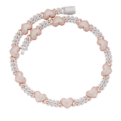 Women's 10mm Heart Cuban Link VVS D Moissanite Chain – 925 Sterling Silver, Two-Tone Rose Gold Finish, view 3