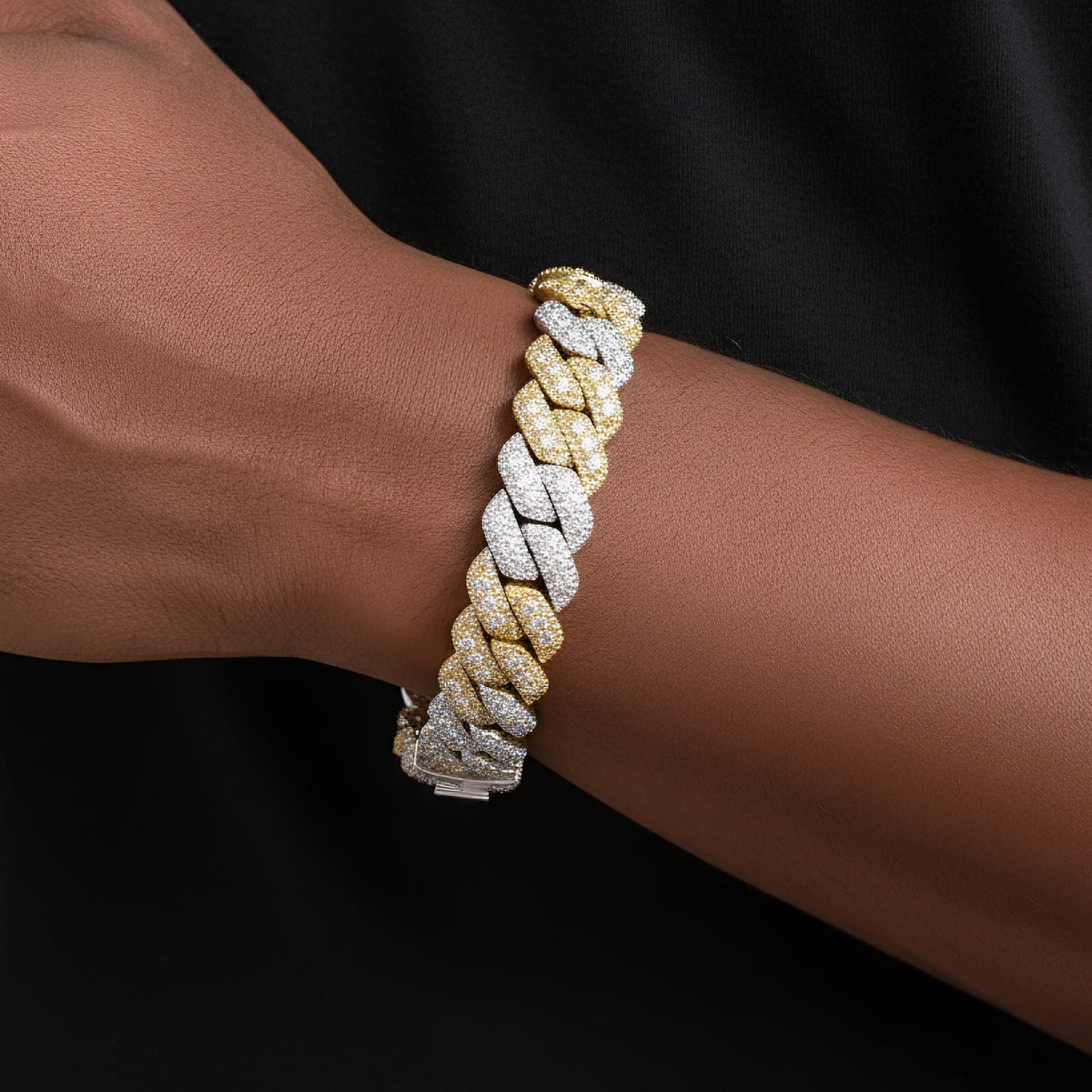 10mm Miami Cuban VVS D Moissanite Bracelet – 925 Sterling Silver, Two-Tone Yellow Gold Finish, view 2