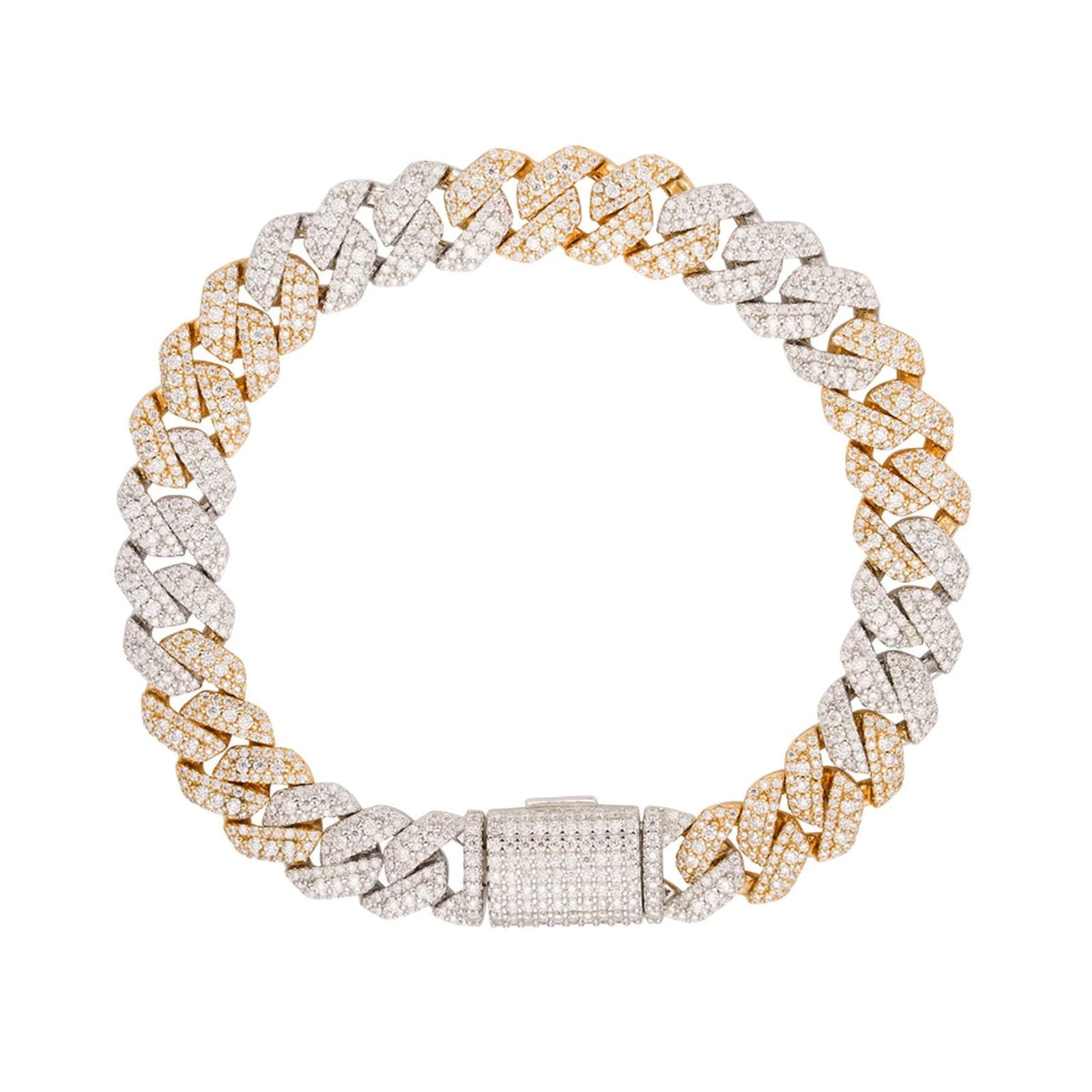 10mm Miami Cuban VVS D Moissanite Bracelet – 925 Sterling Silver, Two-Tone Yellow Gold Finish