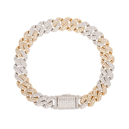 10mm Miami Cuban VVS D Moissanite Bracelet – 925 Sterling Silver, Two-Tone Yellow Gold Finish
