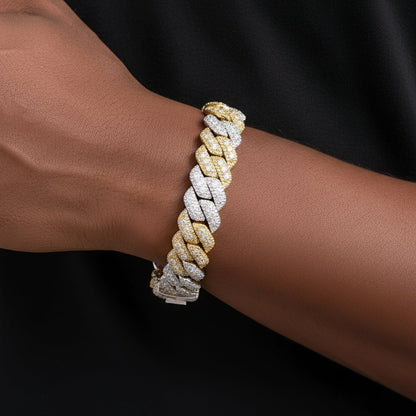 12mm Miami Cuban VVS D Moissanite Bracelet – 925 Sterling Silver, Two-Tone Yellow Gold Finish, view 2