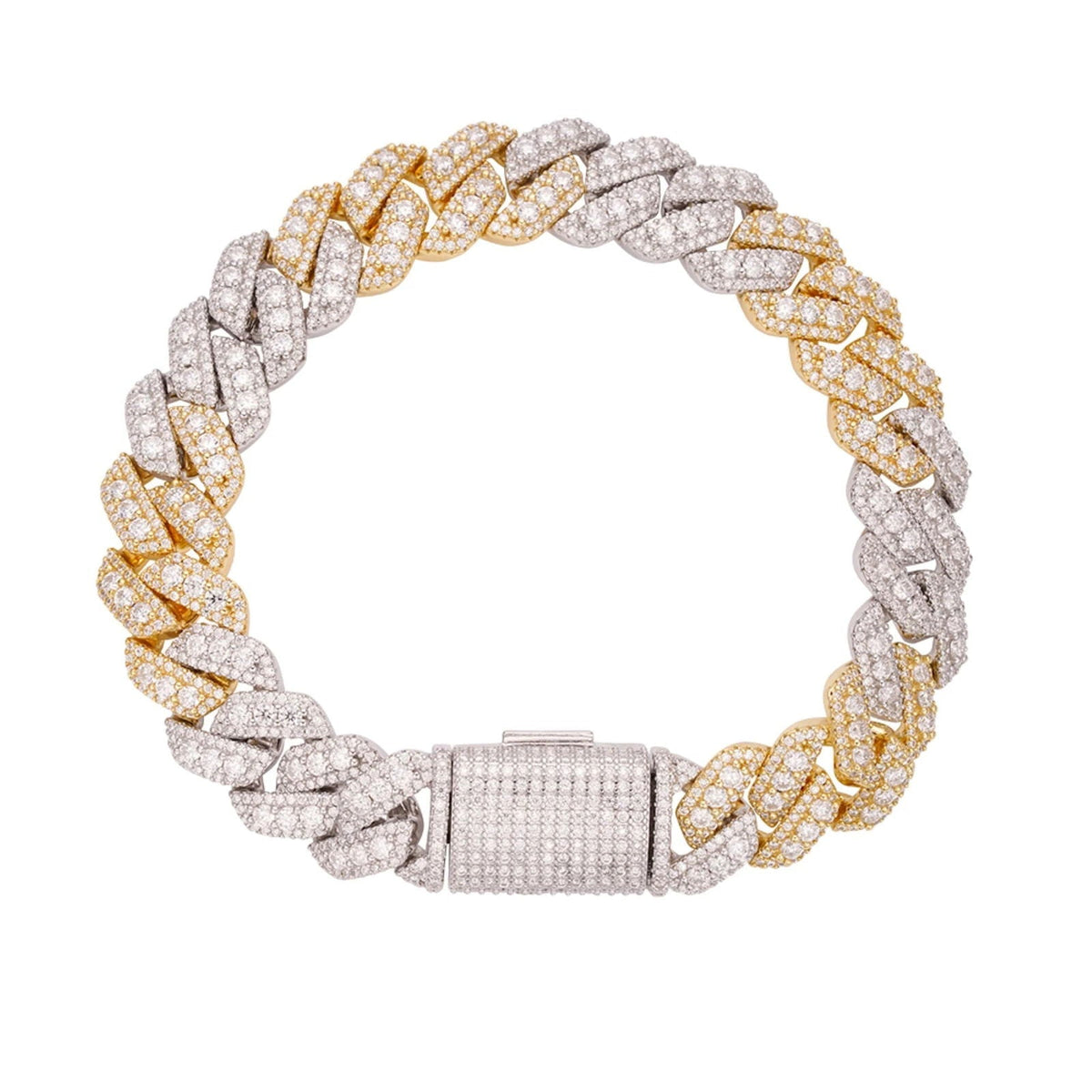 12mm Miami Cuban VVS D Moissanite Bracelet – 925 Sterling Silver, Two-Tone Yellow Gold Finish