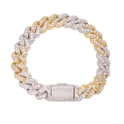 12mm Miami Cuban VVS D Moissanite Bracelet – 925 Sterling Silver, Two-Tone Yellow Gold Finish