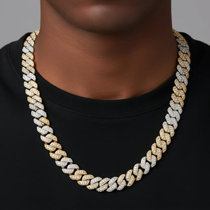 10mm Miami Cuban VVS D Moissanite Chain 18 CTW – 925 Sterling Silver, Two-Tone Yellow Gold Finish, view 2