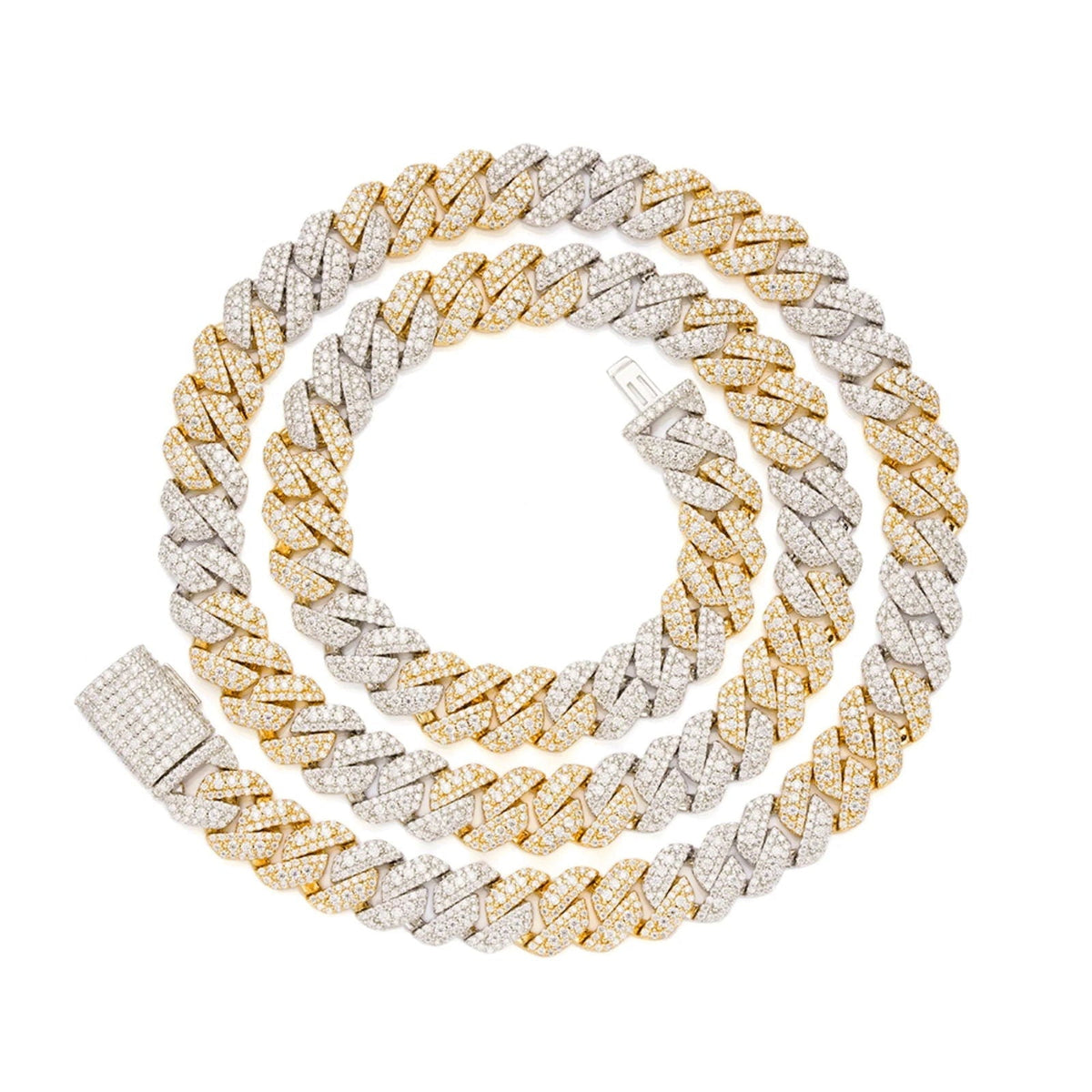 10mm Miami Cuban VVS D Moissanite Chain 18 CTW – 925 Sterling Silver, Two-Tone Yellow Gold Finish, view 3