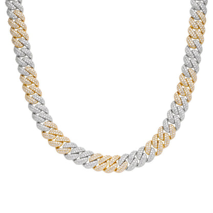 10mm Miami Cuban VVS D Moissanite Chain – 925 Sterling Silver, Two-Tone Yellow Gold Finish