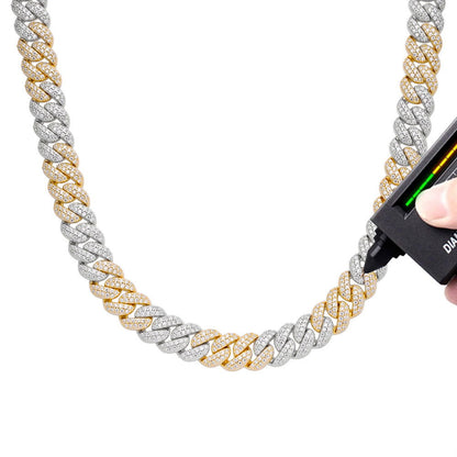 10mm Miami Cuban VVS D Moissanite Chain – 925 Sterling Silver, Two-Tone Yellow Gold Finish, view 3