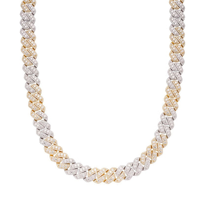 12mm Miami Cuban VVS D Moissanite Chain 30 CTW – 925 Sterling Silver, Two-Tone Yellow Gold Finish