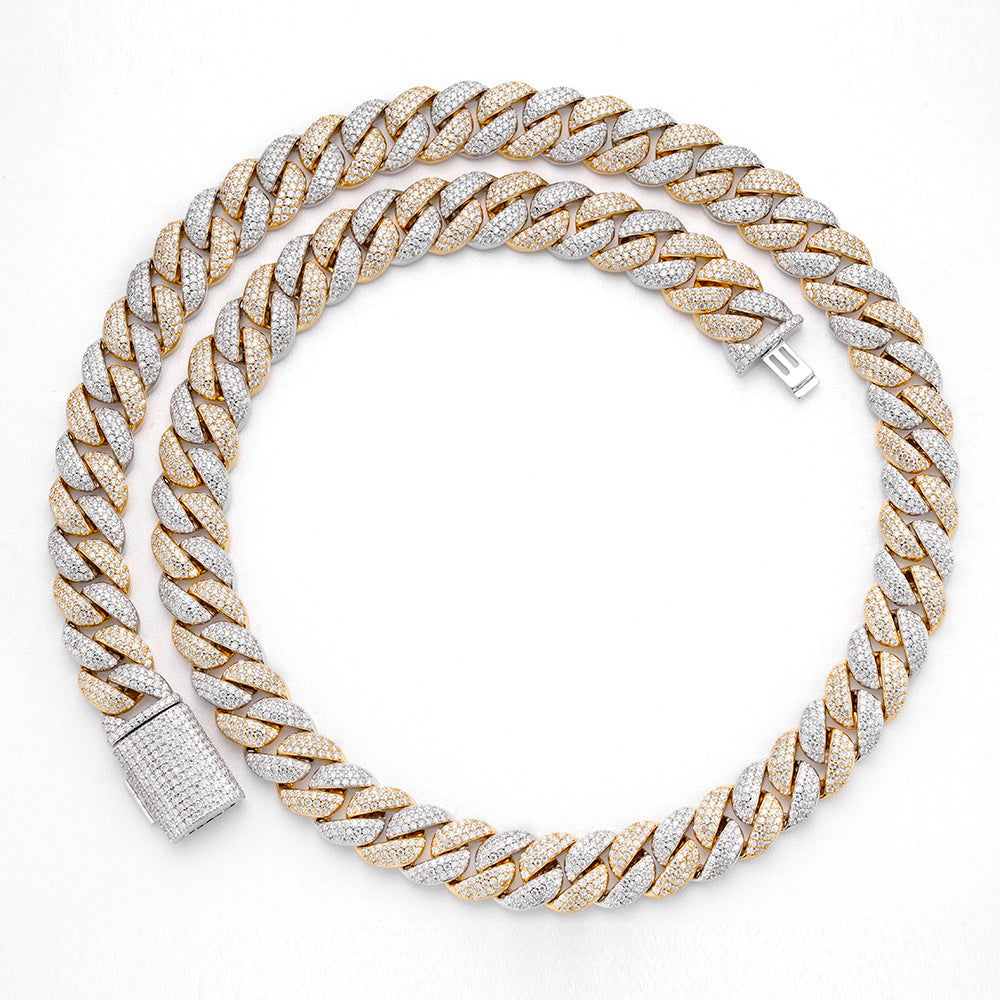 12mm Miami Cuban VVS D Moissanite Chain – 925 Sterling Silver, Two-Tone Yellow Gold Finish, view 3