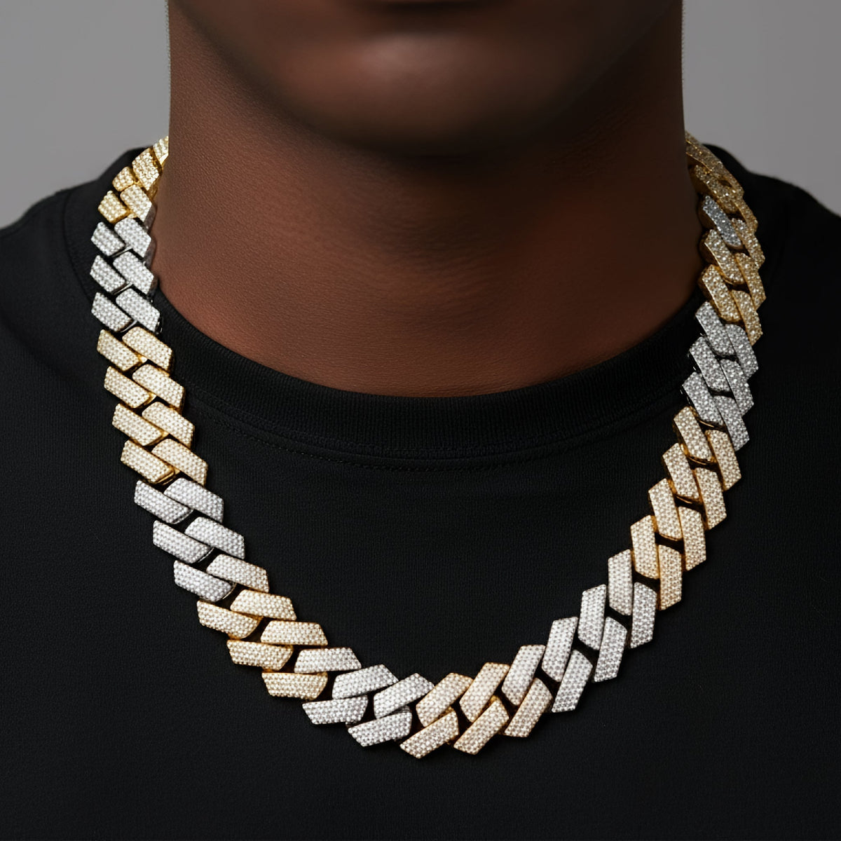 23mm Miami Cuban VVS D Moissanite Chain – 925 Sterling Silver, Two-Tone Yellow Gold Finish, view 2