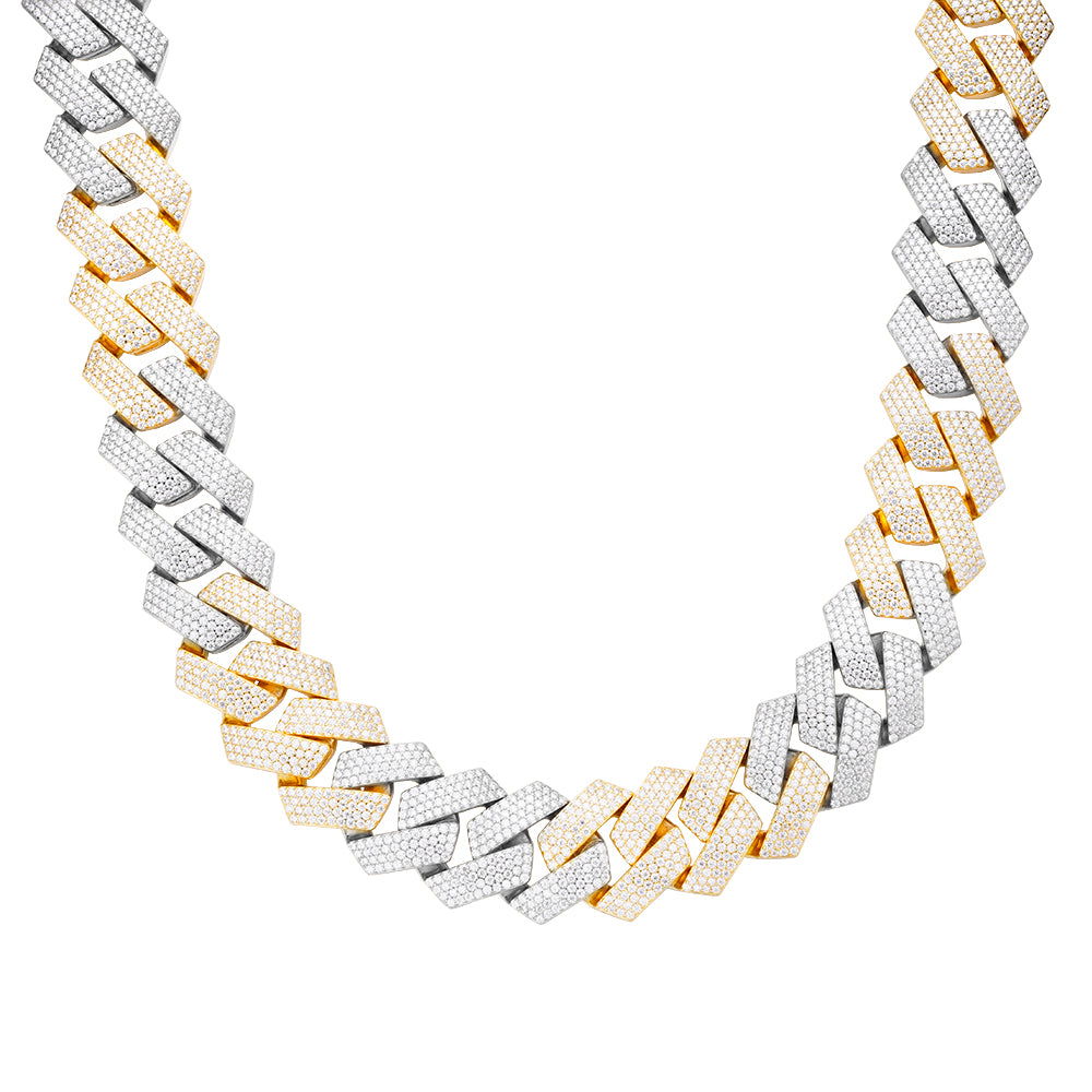 23mm Miami Cuban VVS D Moissanite Chain – 925 Sterling Silver, Two-Tone Yellow Gold Finish
