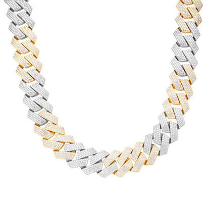 23mm Miami Cuban VVS D Moissanite Chain – 925 Sterling Silver, Two-Tone Yellow Gold Finish