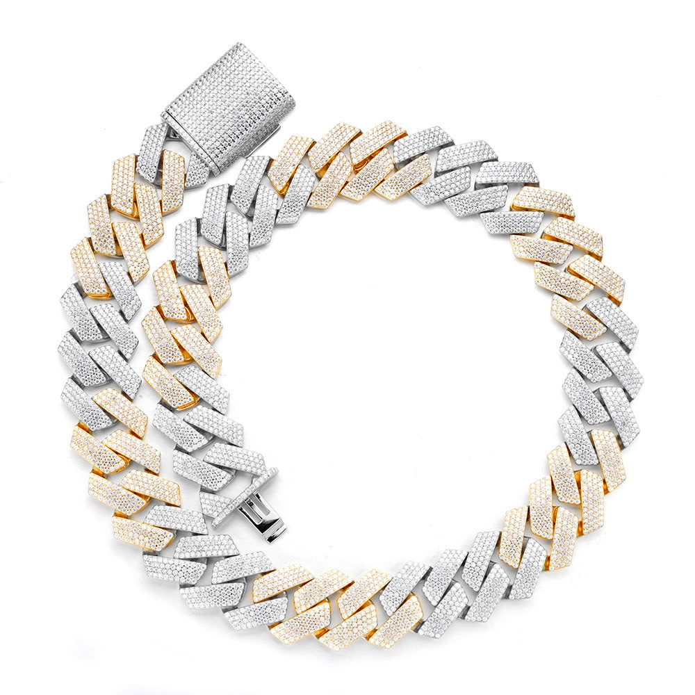 23mm Miami Cuban VVS D Moissanite Chain – 925 Sterling Silver, Two-Tone Yellow Gold Finish, view 3