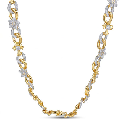 Flower Cross Infinity Link VVS D Moissanite Necklace – 925 Sterling Silver, Two-Tone Yellow Gold Finish