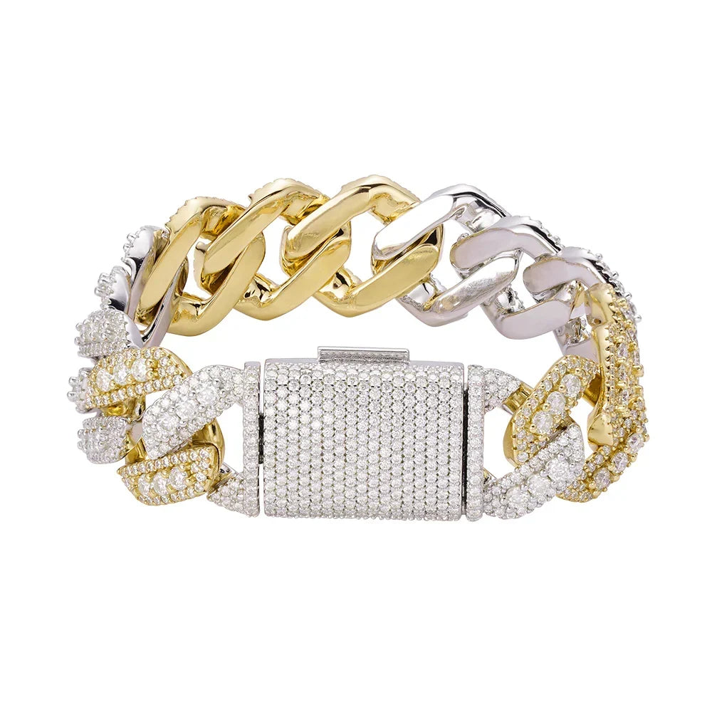 20mm Prong Set Miami Cuban VVS D Moissanite Bracelet – 925 Sterling Silver, Two-Tone Finish, view 2
