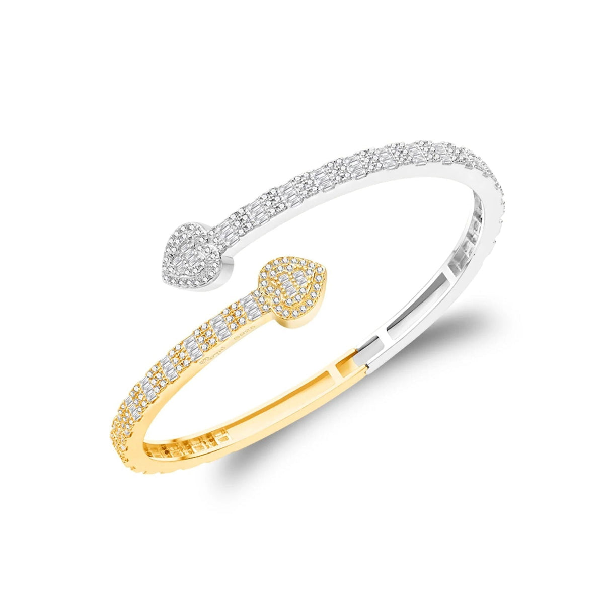 Women's Heart Bypass VVS D Moissanite Bangle Bracelet – 925 Sterling Silver, Two-Tone Yellow Gold Finish
