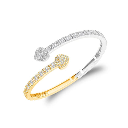 Women's Heart Bypass VVS D Moissanite Bangle Bracelet – 925 Sterling Silver, Two-Tone Yellow Gold Finish