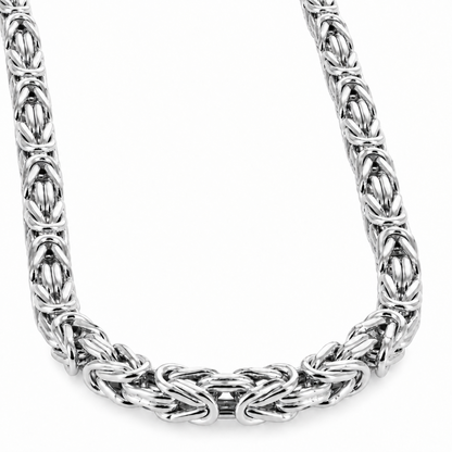 14K White Gold Semi-Solid Byzantine Chain Necklace