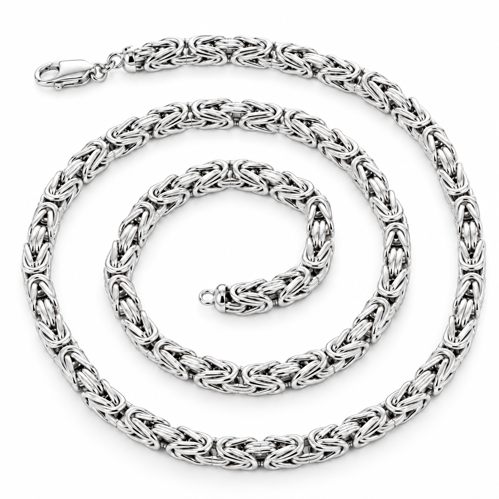 14K White Gold Semi-Solid Byzantine Chain Necklace, view 2