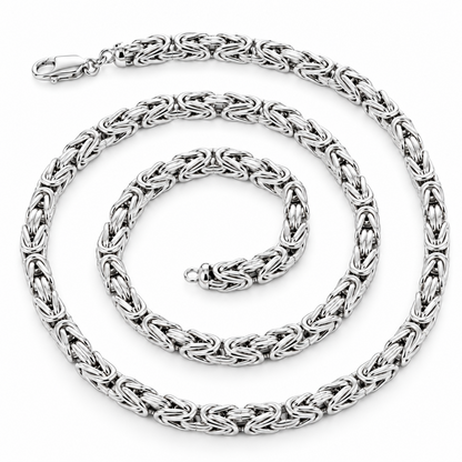 10K White Gold Semi-Solid Byzantine Chain Necklace, view 3