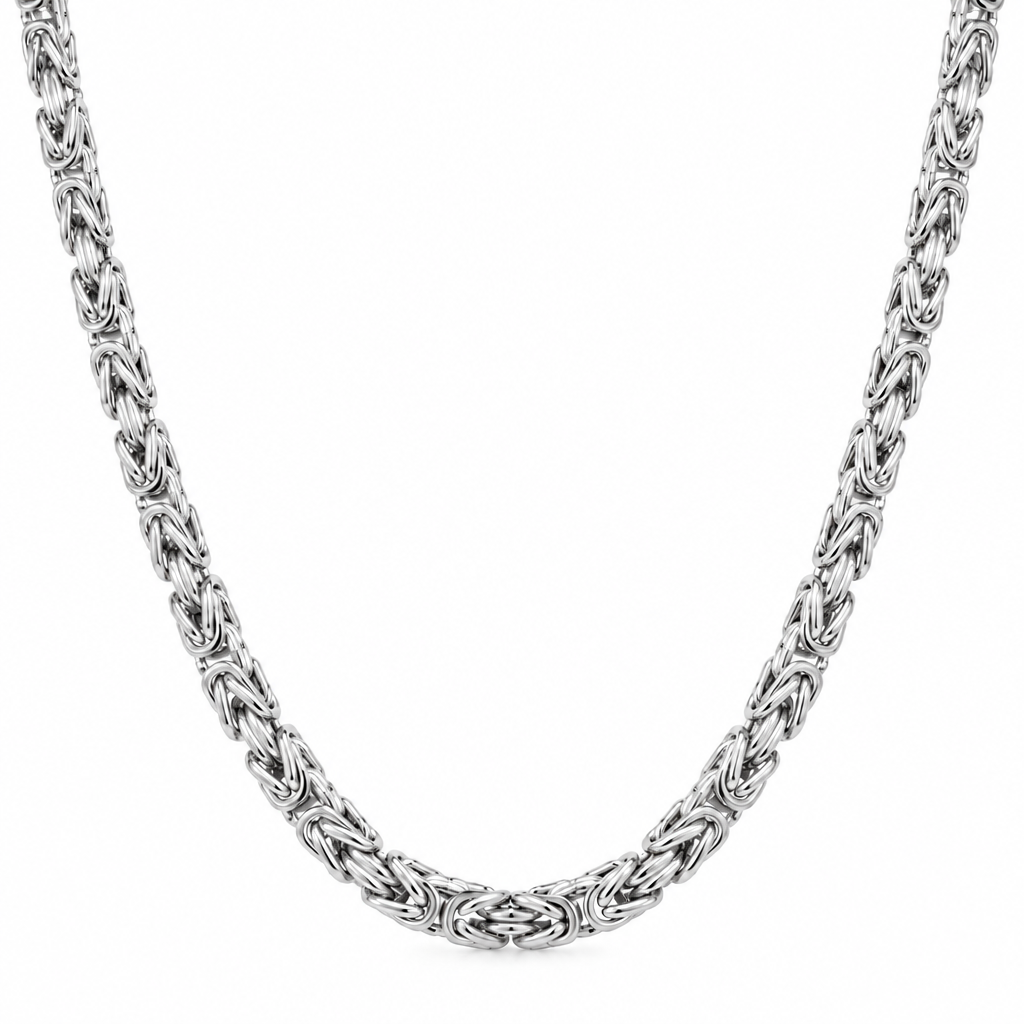 10K White Gold Semi-Solid Byzantine Chain Necklace