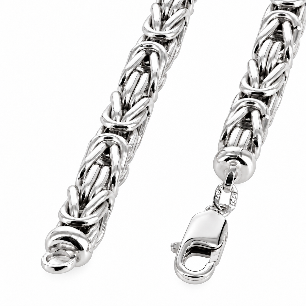 14K White Gold Solid Byzantine Chain Necklace, view 4
