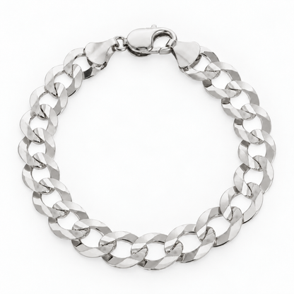 14K White Gold Solid Diamond-Cut Cuban Curb Link Bracelet, front view