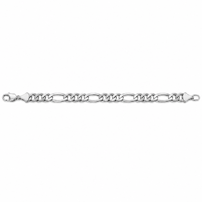 14K White Gold Solid Figaro Bracelet, front view