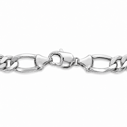 14K White Gold Solid Figaro Bracelet, detail view