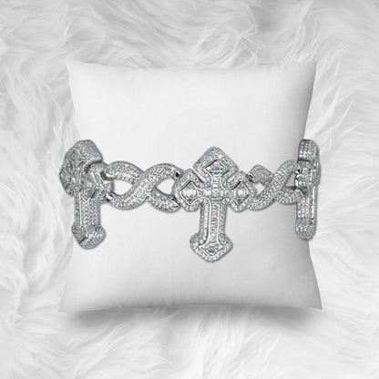 3D Cross Infinity Baguette VVS D Moissanite Bracelet – 925 Sterling Silver, 14K White Gold Finish