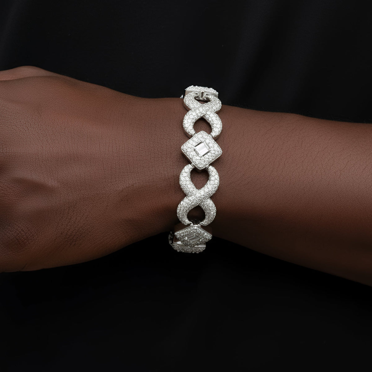 Baguette Infinity Link VVS D Moissanite Bracelet – 925 Sterling Silver, 14K White Gold Finish, view 2