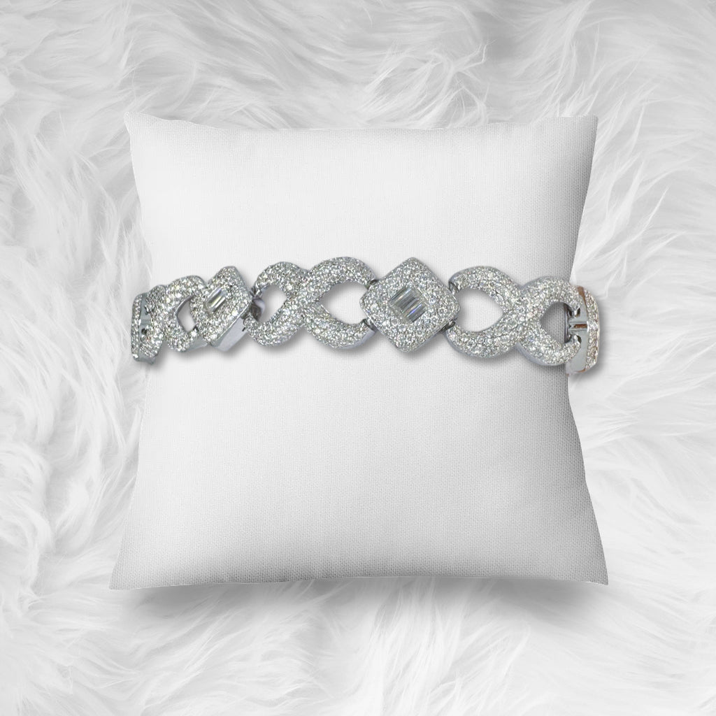 Baguette Infinity Link VVS D Moissanite Bracelet – 925 Sterling Silver, 14K White Gold Finish
