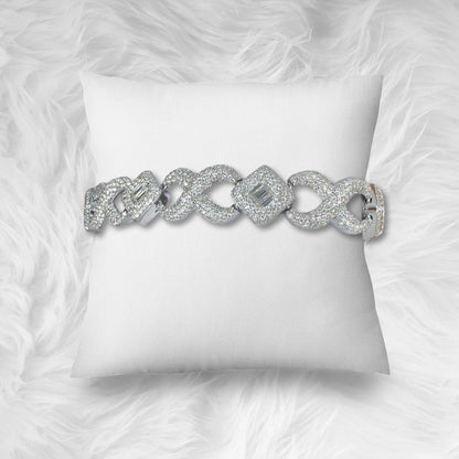 Baguette Infinity Link VVS D Moissanite Bracelet – 925 Sterling Silver, 14K White Gold Finish