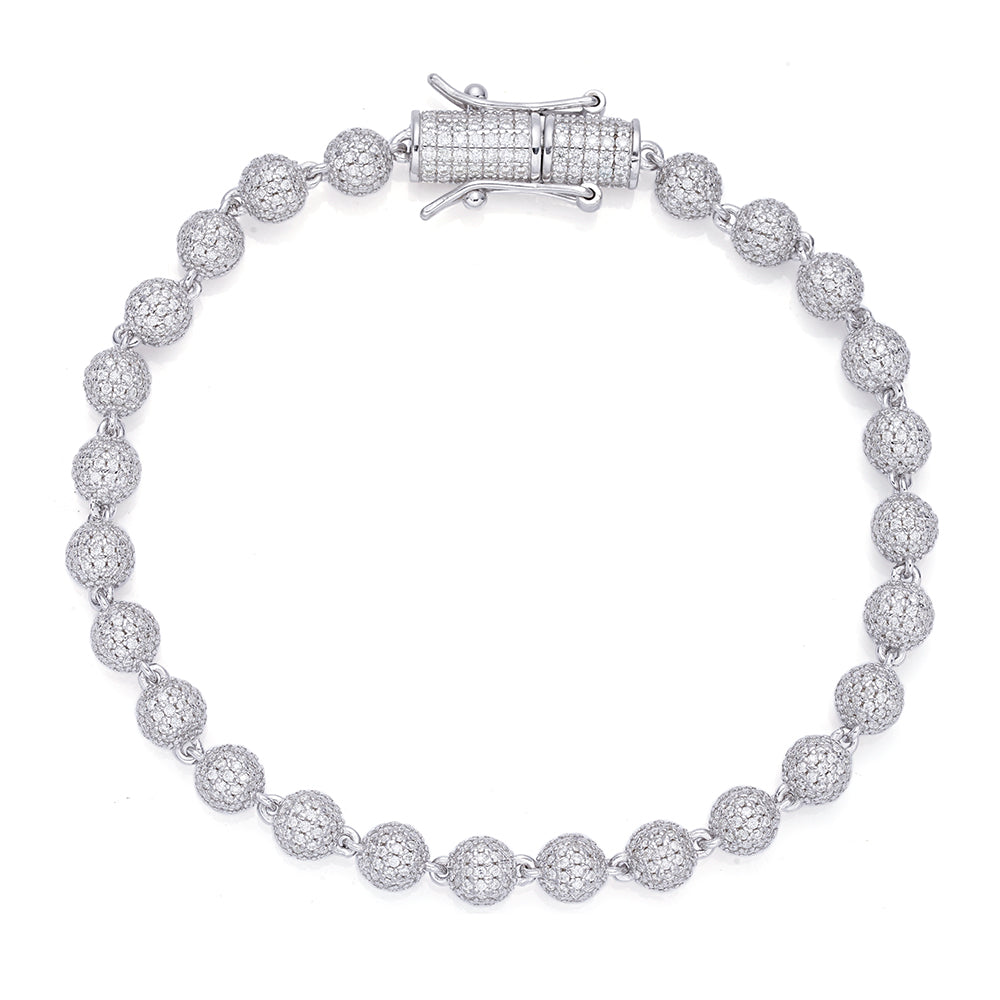 7mm Bead Ball VVS D Moissanite Bracelet – 925 Sterling Silver, 14K White Gold Finish