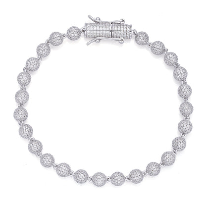 7mm Bead Ball VVS D Moissanite Bracelet – 925 Sterling Silver, 14K White Gold Finish