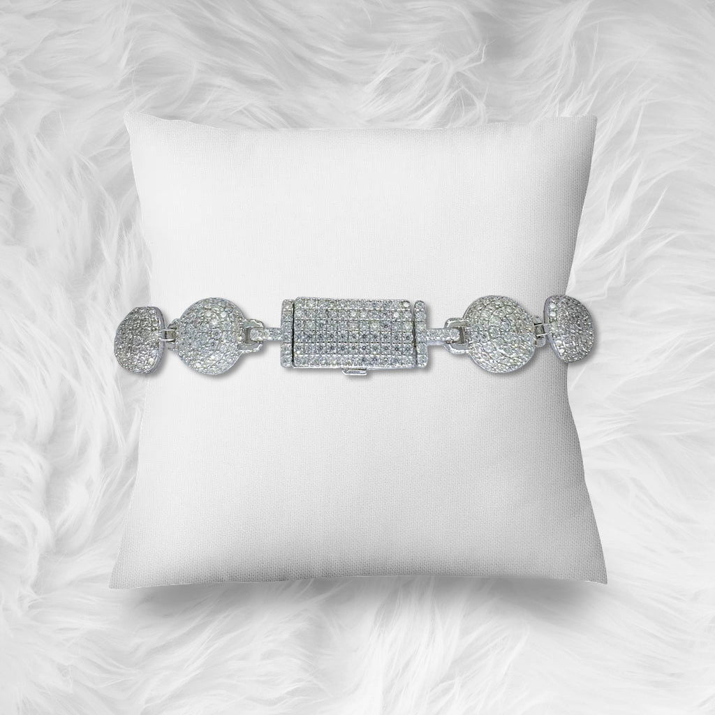 Bead Ball Cross VVS D Moissanite Bracelet – 925 Sterling Silver, 14K White Gold Finish, view 3