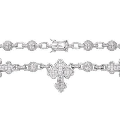 Bead Cross Rosary Baguette Moissanite Chain – 925 Sterling Silver, 14K White Gold Finish, view 3
