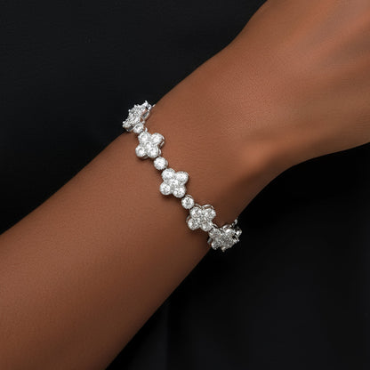10mm Clover Flower Tennis VVS D Moissanite Bracelet – 925 Sterling Silver, 14K White Gold Finish, view 2