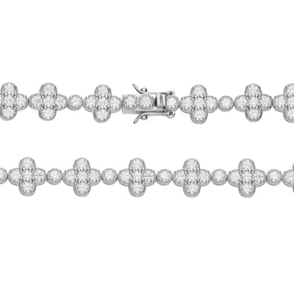 10mm Clover Flower Tennis VVS D Moissanite Bracelet – 925 Sterling Silver, 14K White Gold Finish, view 3