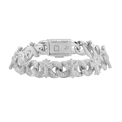 15mm Cross Cuban Link VVS D Moissanite Bracelet – 925 Sterling Silver, 14K White Gold Finish